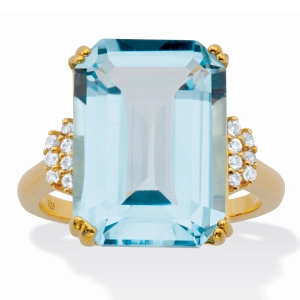 18.92 TCW Blue Topaz 18k Gold-Plated Silver Ring