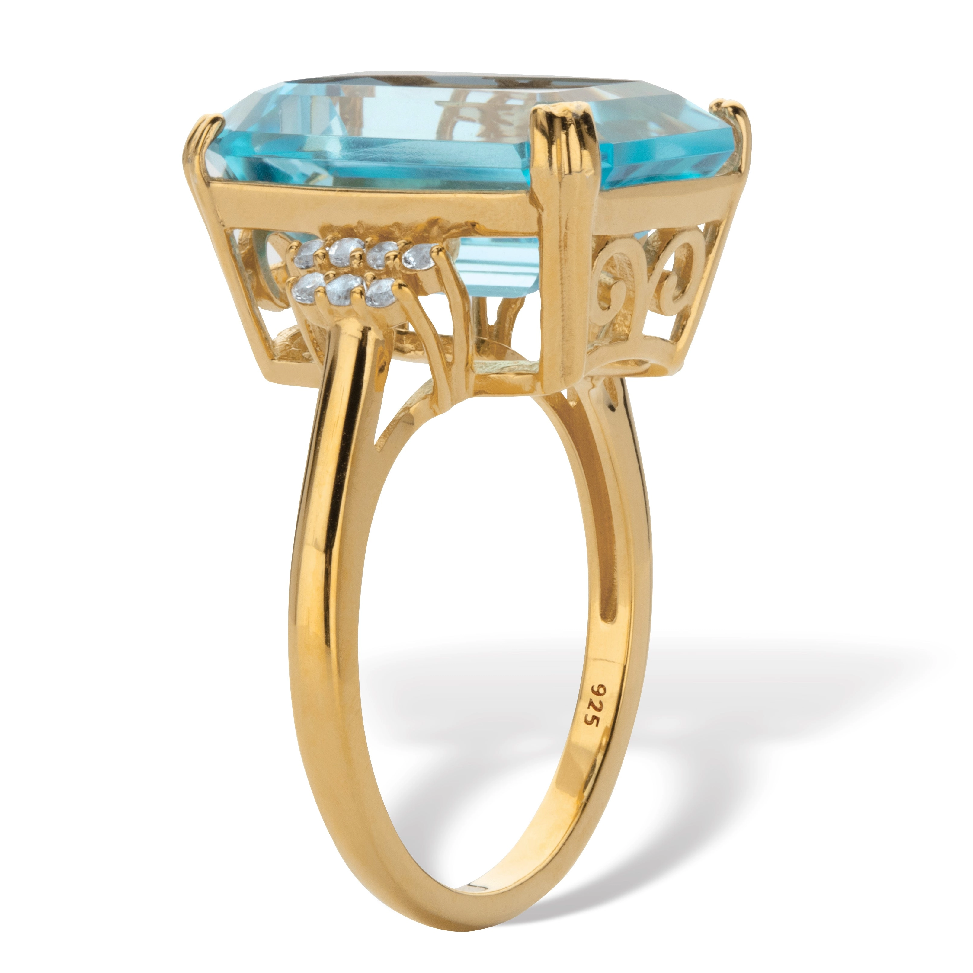 18.92 TCW Blue Topaz 18k Gold-Plated Silver Ring