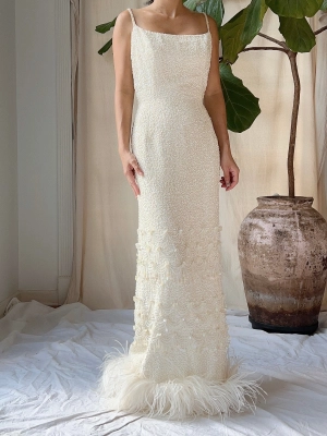 1960s Sequins Feather Hem Gown - SM