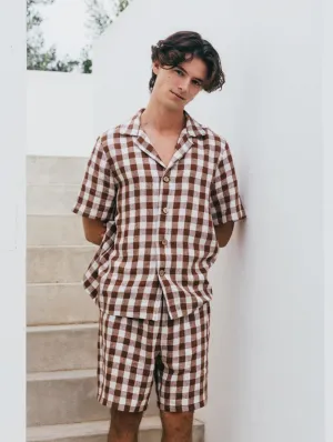 Aspen Men's Linen Loungewear Set | Mocha Gingham