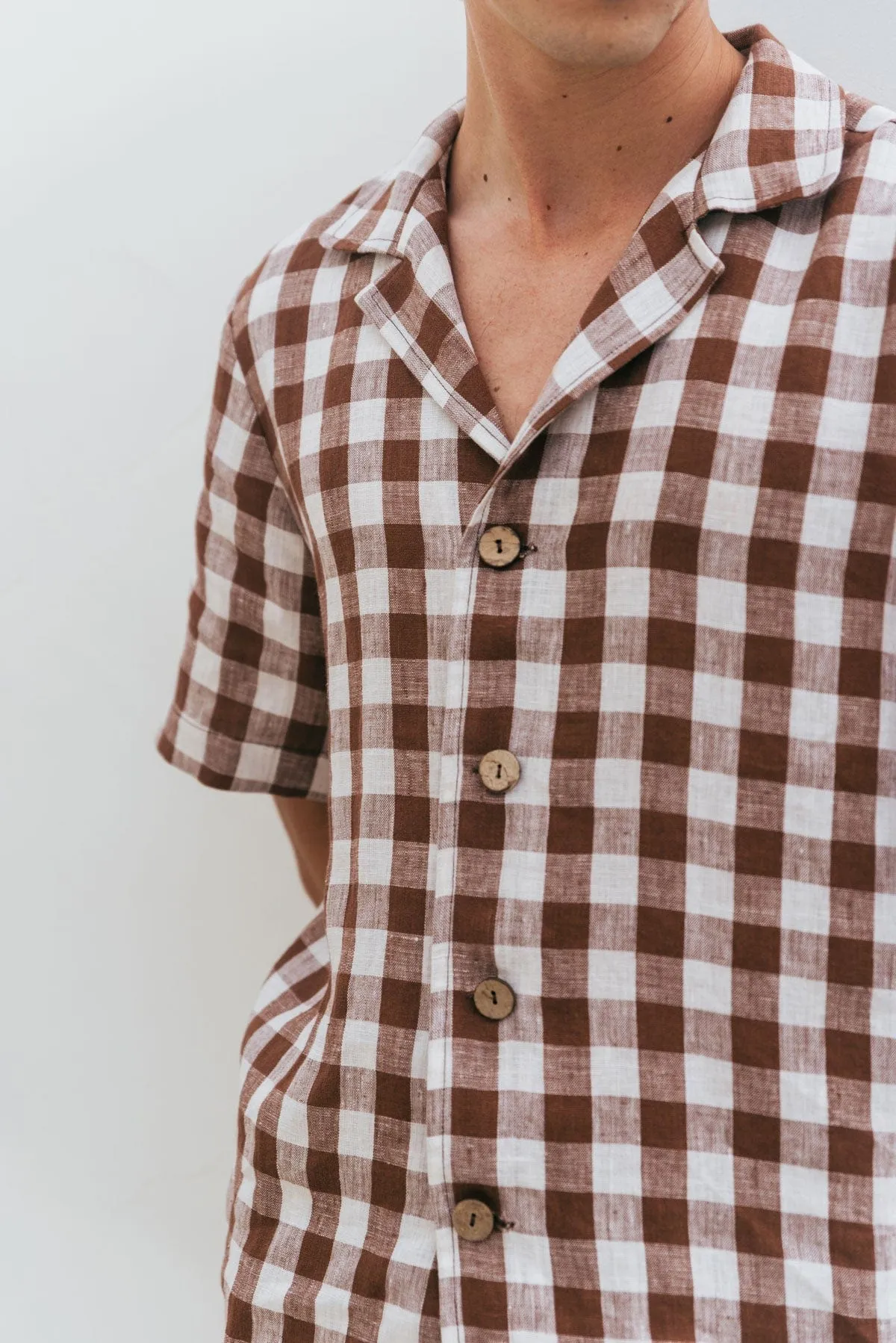 Aspen Men's Linen Loungewear Set | Mocha Gingham