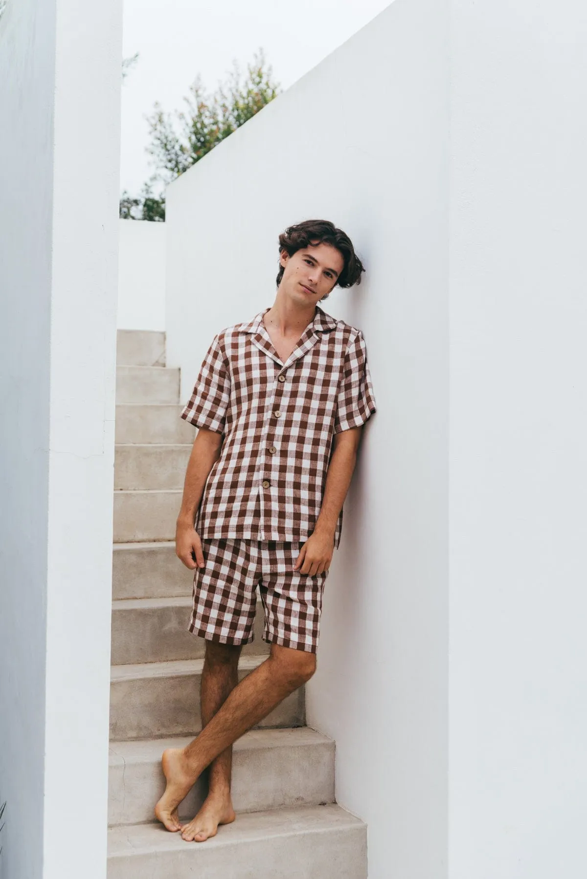 Aspen Men's Linen Loungewear Set | Mocha Gingham