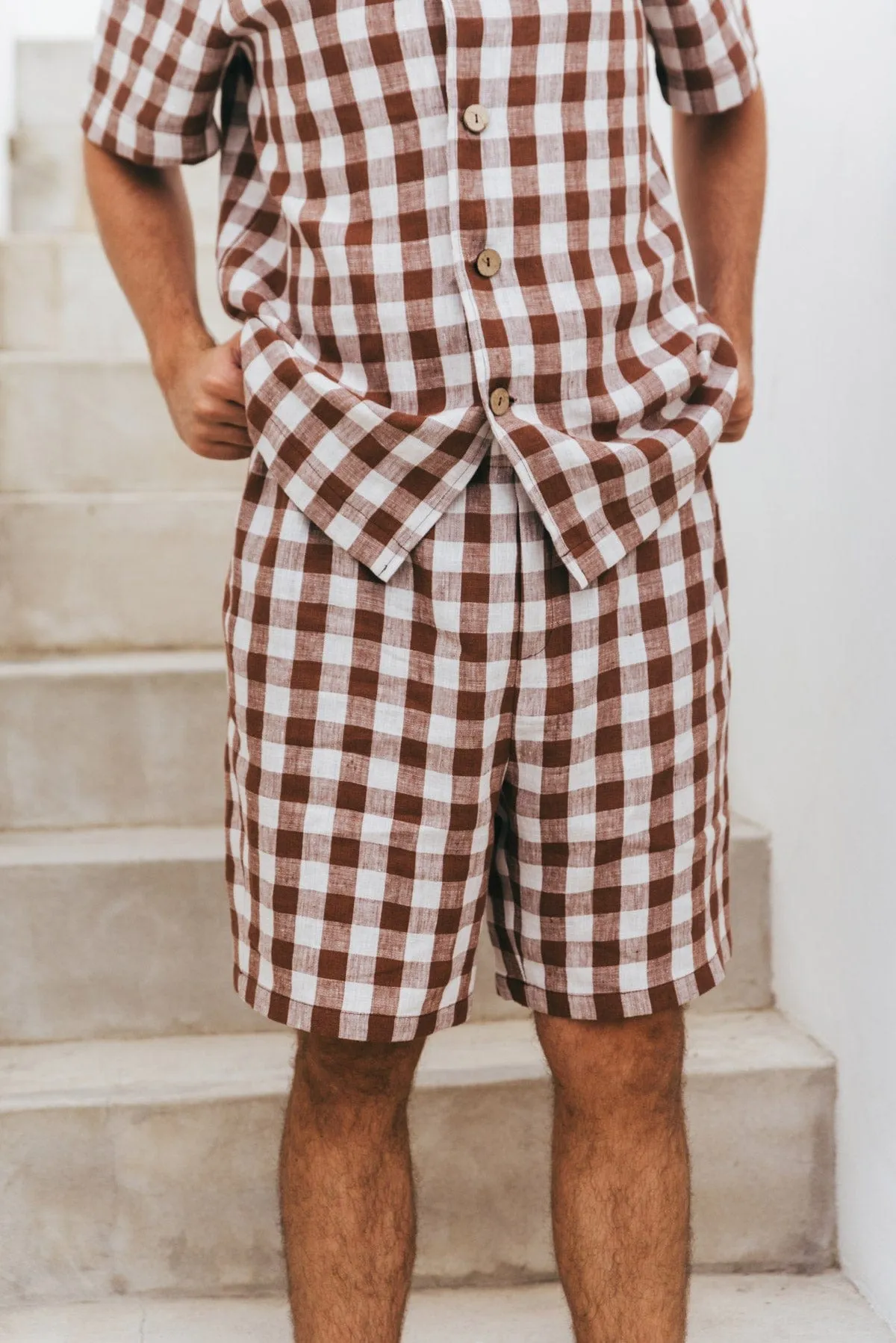 Aspen Men's Linen Loungewear Set | Mocha Gingham