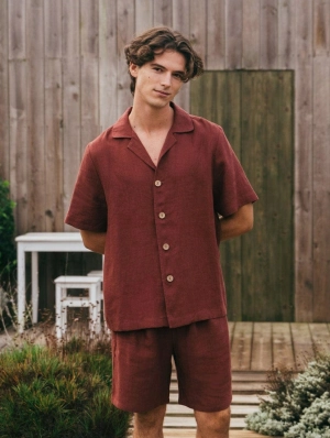 Aspen Men's Linen Loungewear Set | Terracotta