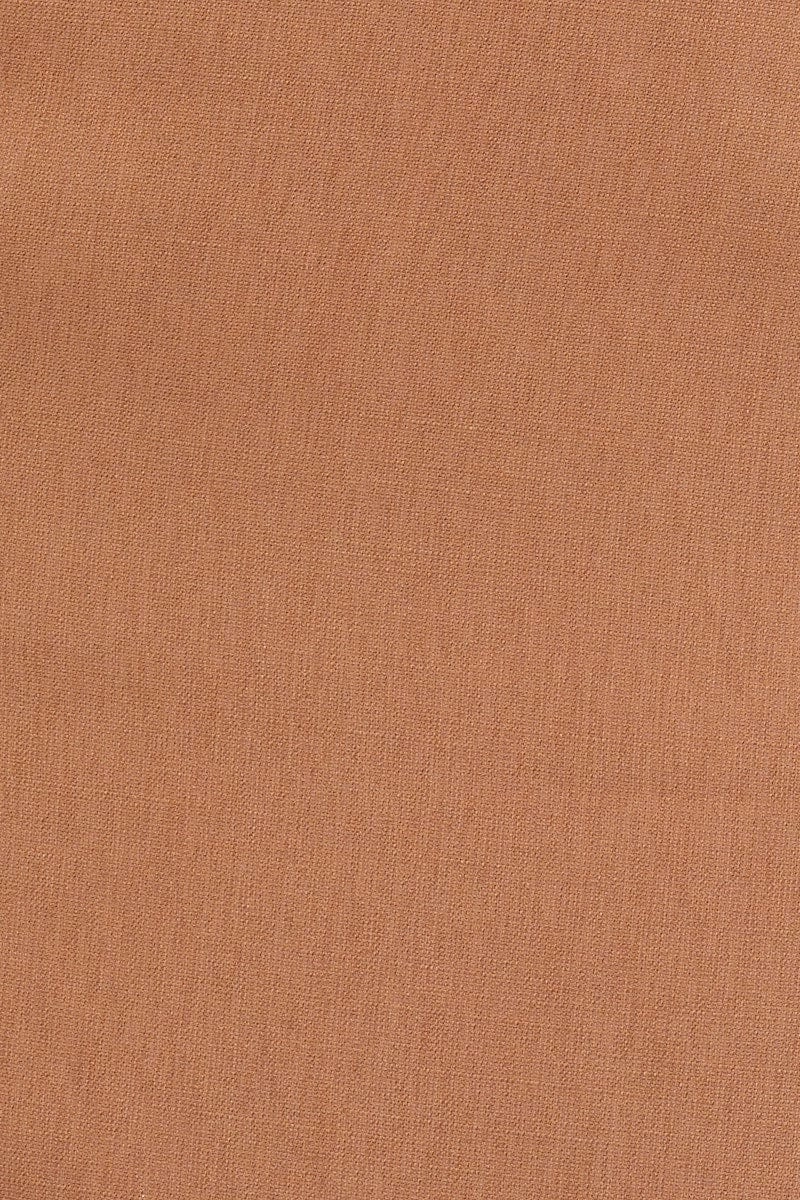Beige Designer Linen Look Racer Neck Midi Dress
