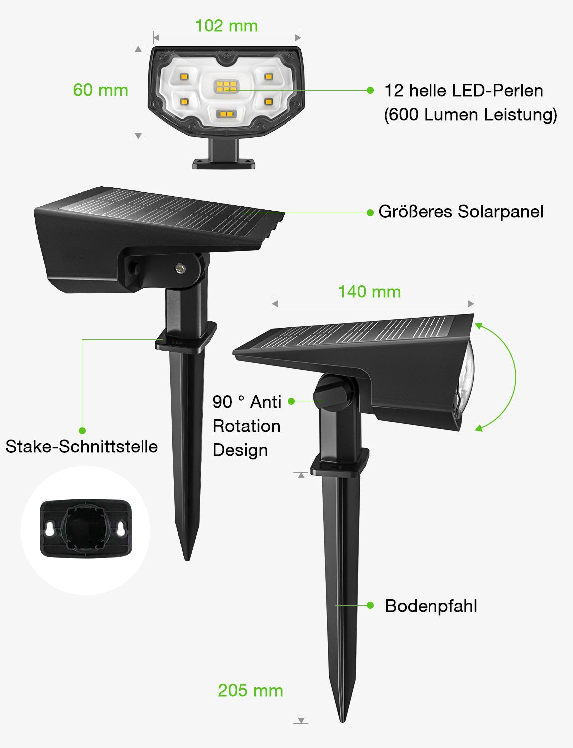 CD190 Solar Spot Lights Outdoor 2 Pack, Cold White