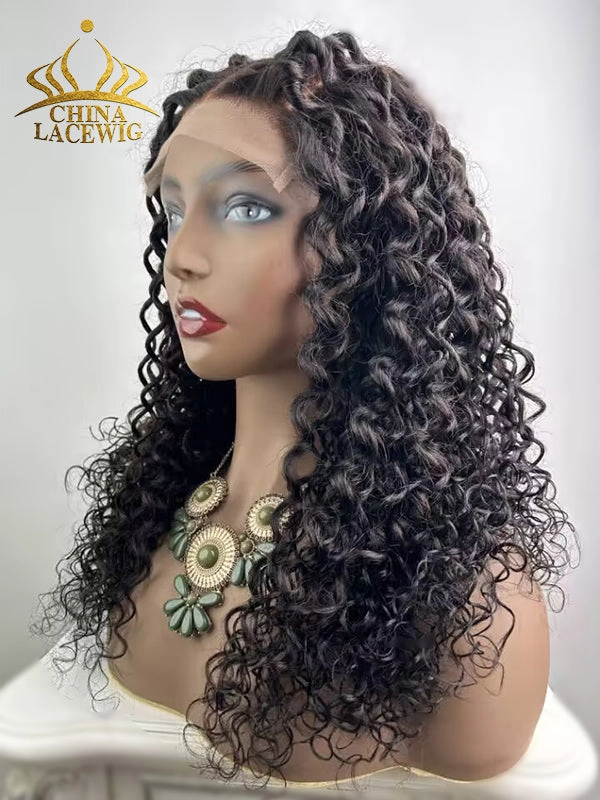 Chinalacewig Glueless Human Hair Lace Front Wig Loose Curly Twist Style Wigs