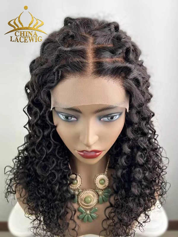 Chinalacewig Glueless Human Hair Lace Front Wig Loose Curly Twist Style Wigs