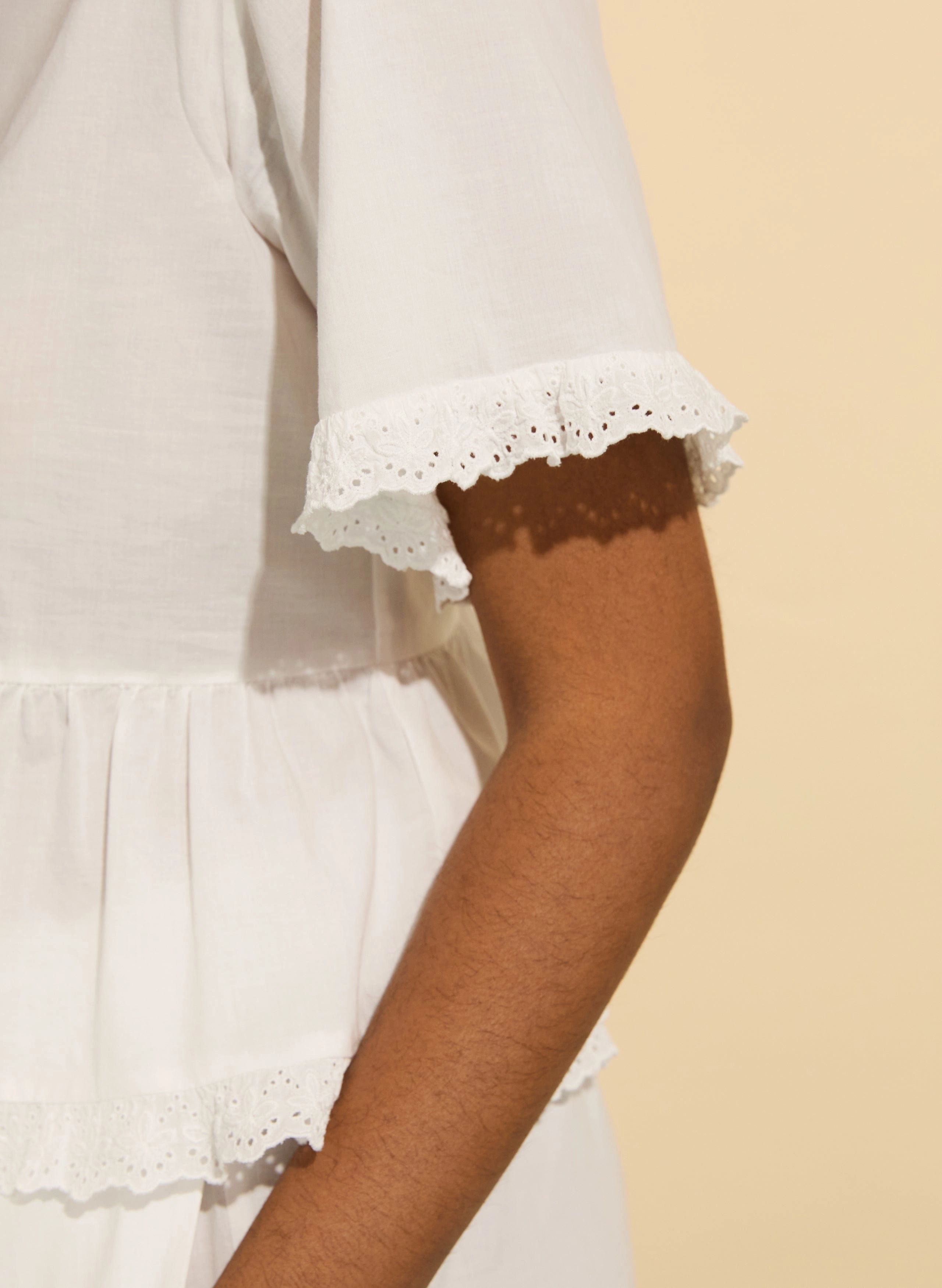 Emma Organic Cotton Broderie Detail Pyjama Top | Soft White