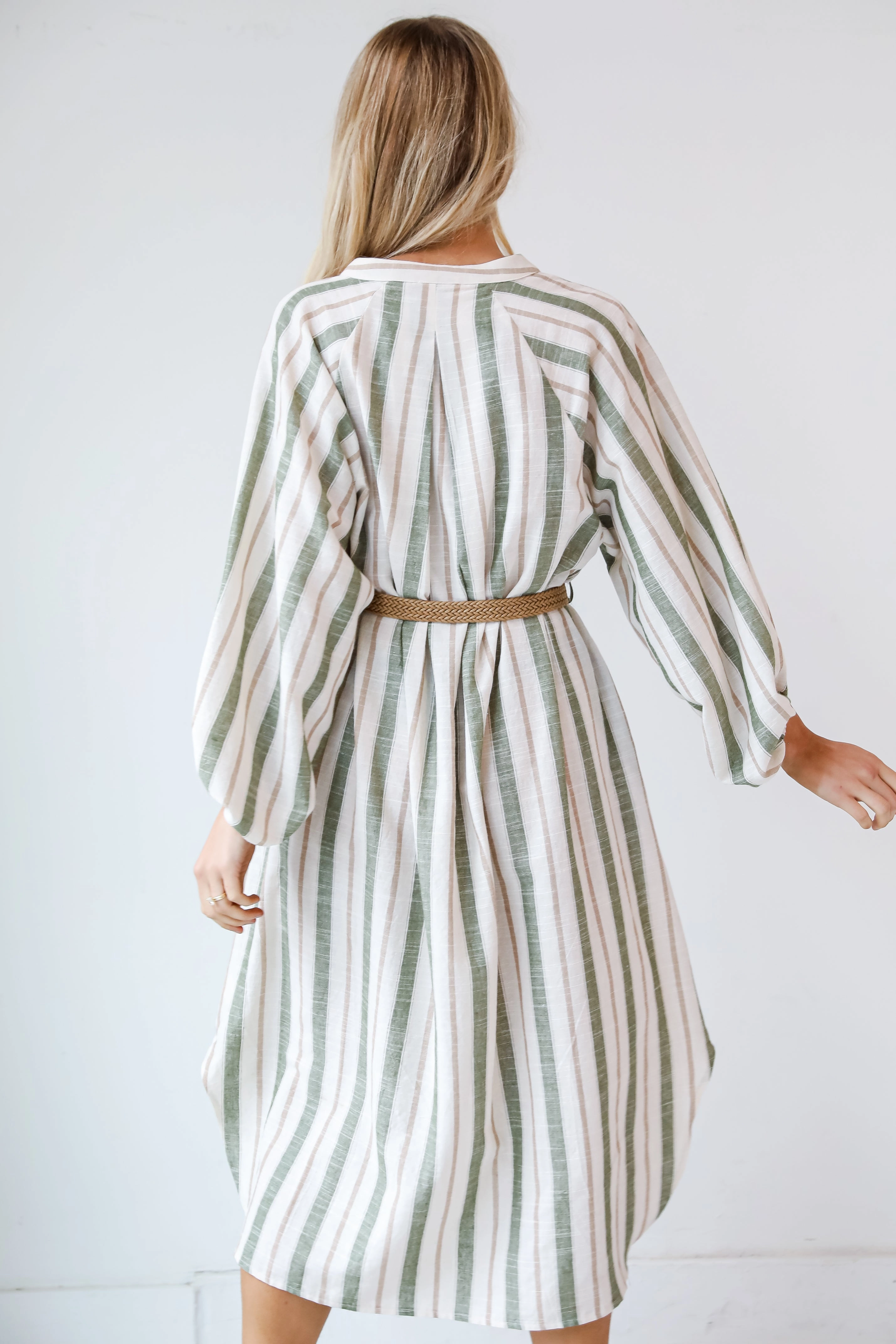 FINAL SALE - Poised Affection Light Olive Striped Midi Dress