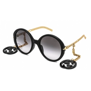 Gucci Women's Sunglasses - Black/Gold Plastic Round Full Rim Frame | GG0726S 001