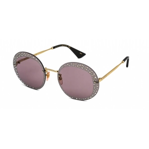 Gucci Women's Sunglasses - Gold Round Metal Rimless Frame Violet Lens | GG0899S 001