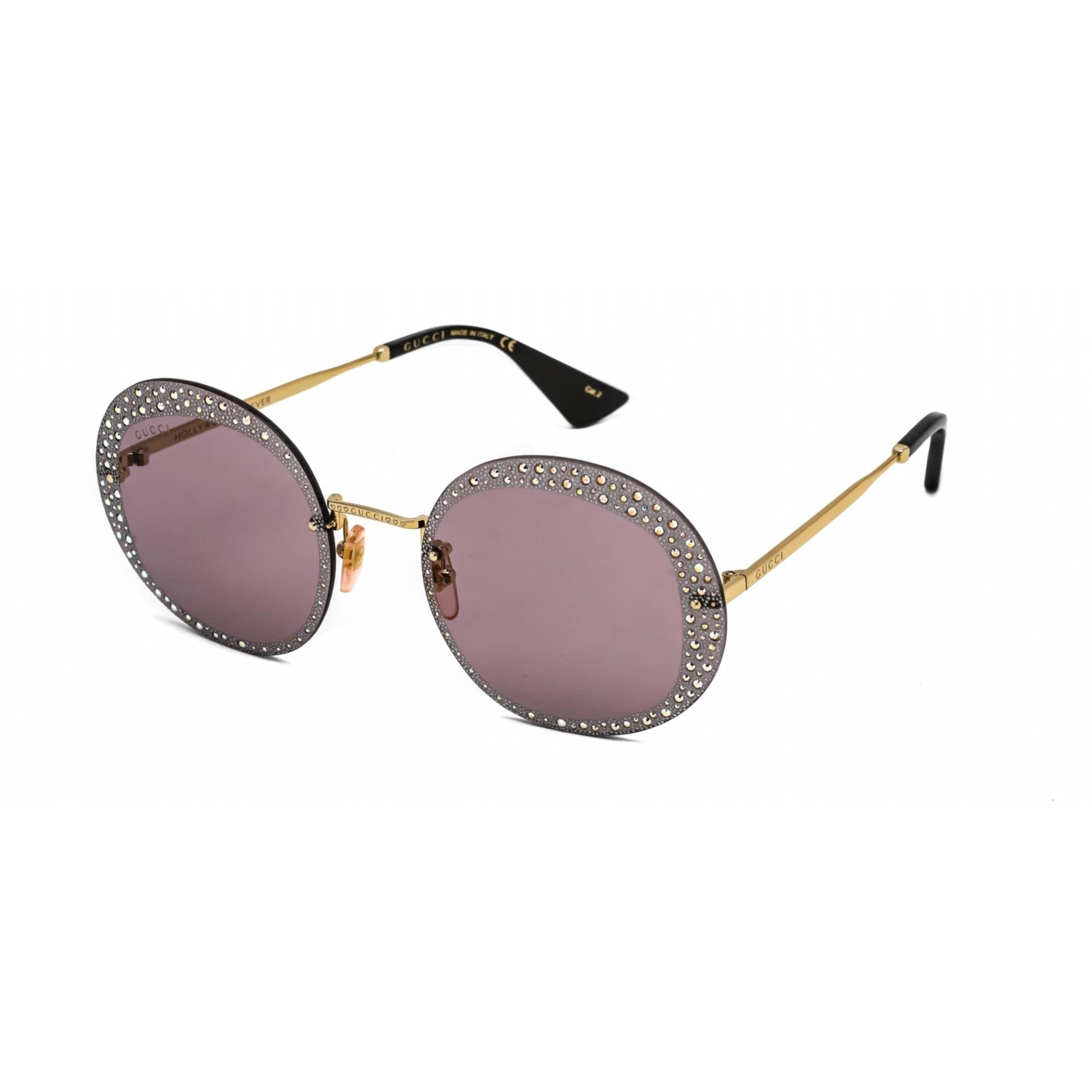 Gucci Women's Sunglasses - Gold Round Metal Rimless Frame Violet Lens | GG0899S 001