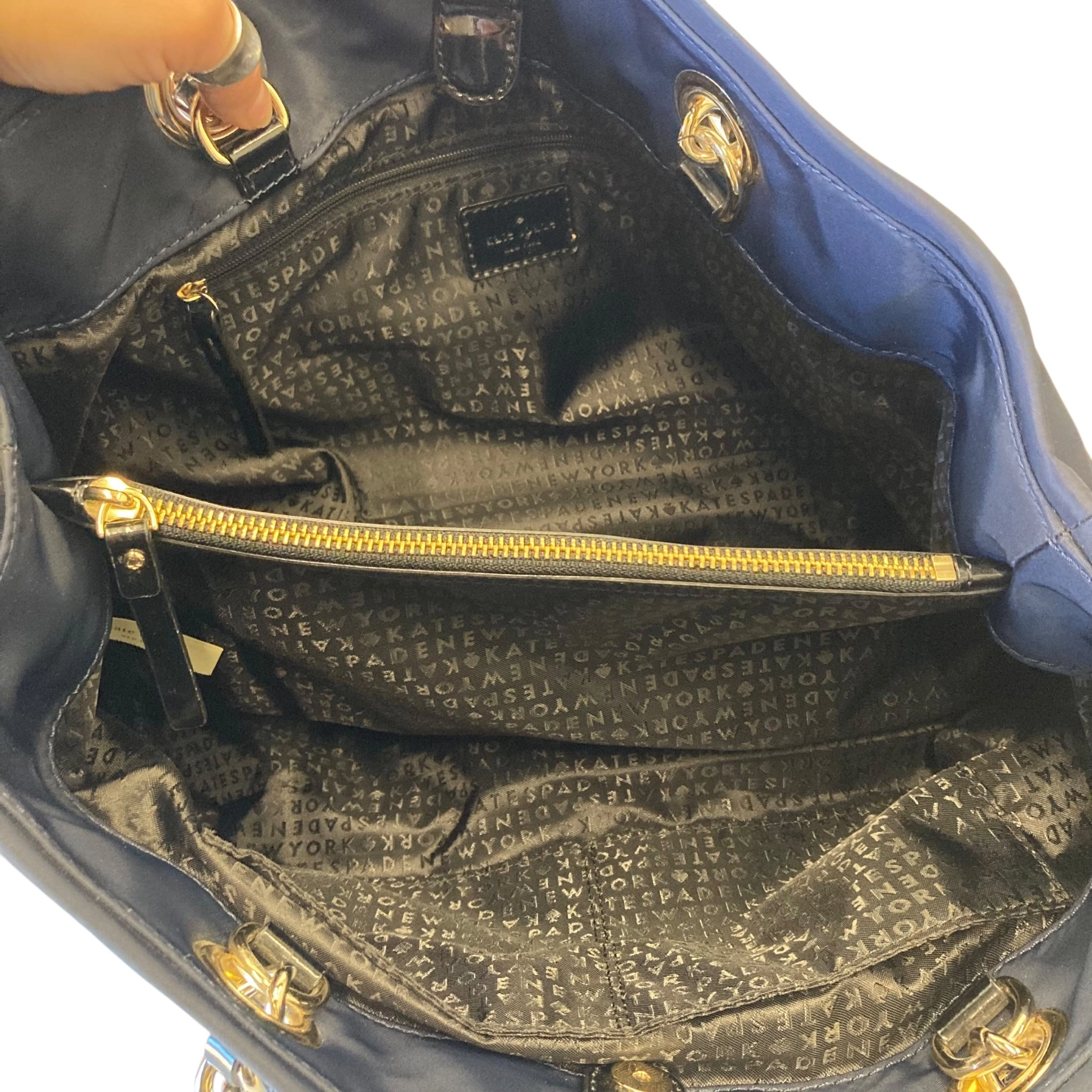 Handbag Designer By Kate Spade In Black & Blue, Size:Medium