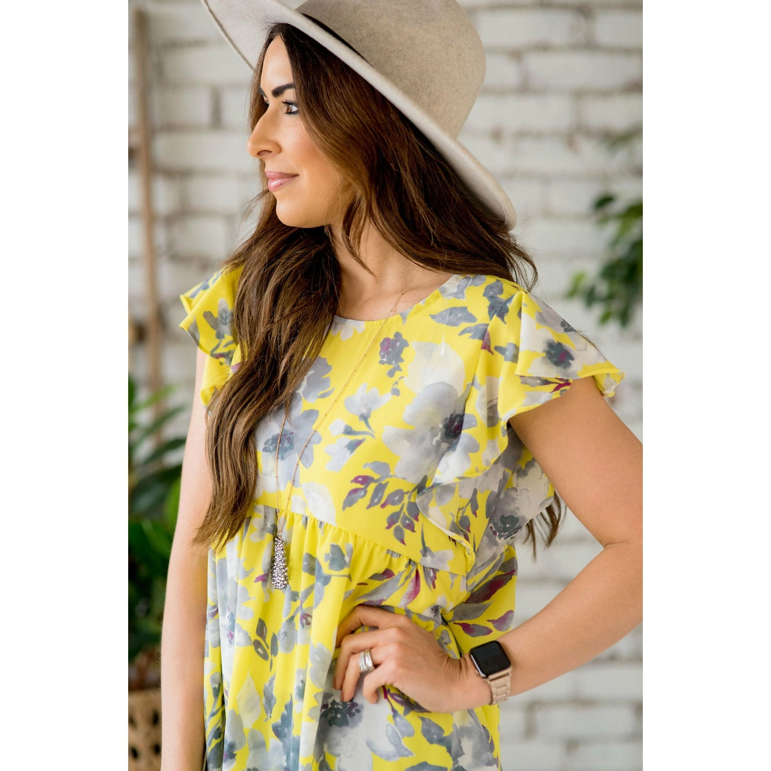 Pale Yellow Ruffle Sleeve Floral Blouse