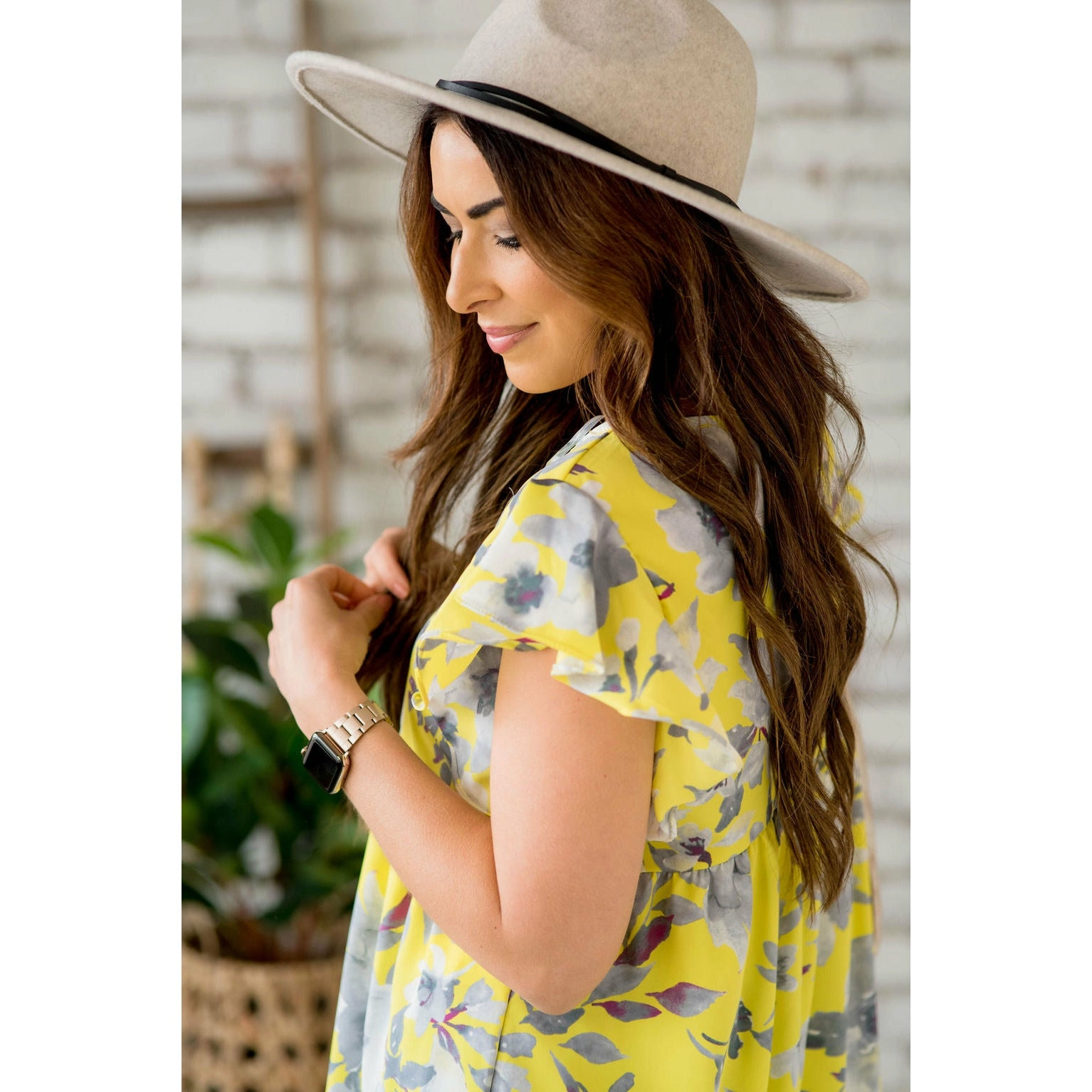 Pale Yellow Ruffle Sleeve Floral Blouse