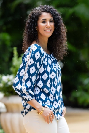 Peasant Top / Navy Ikat