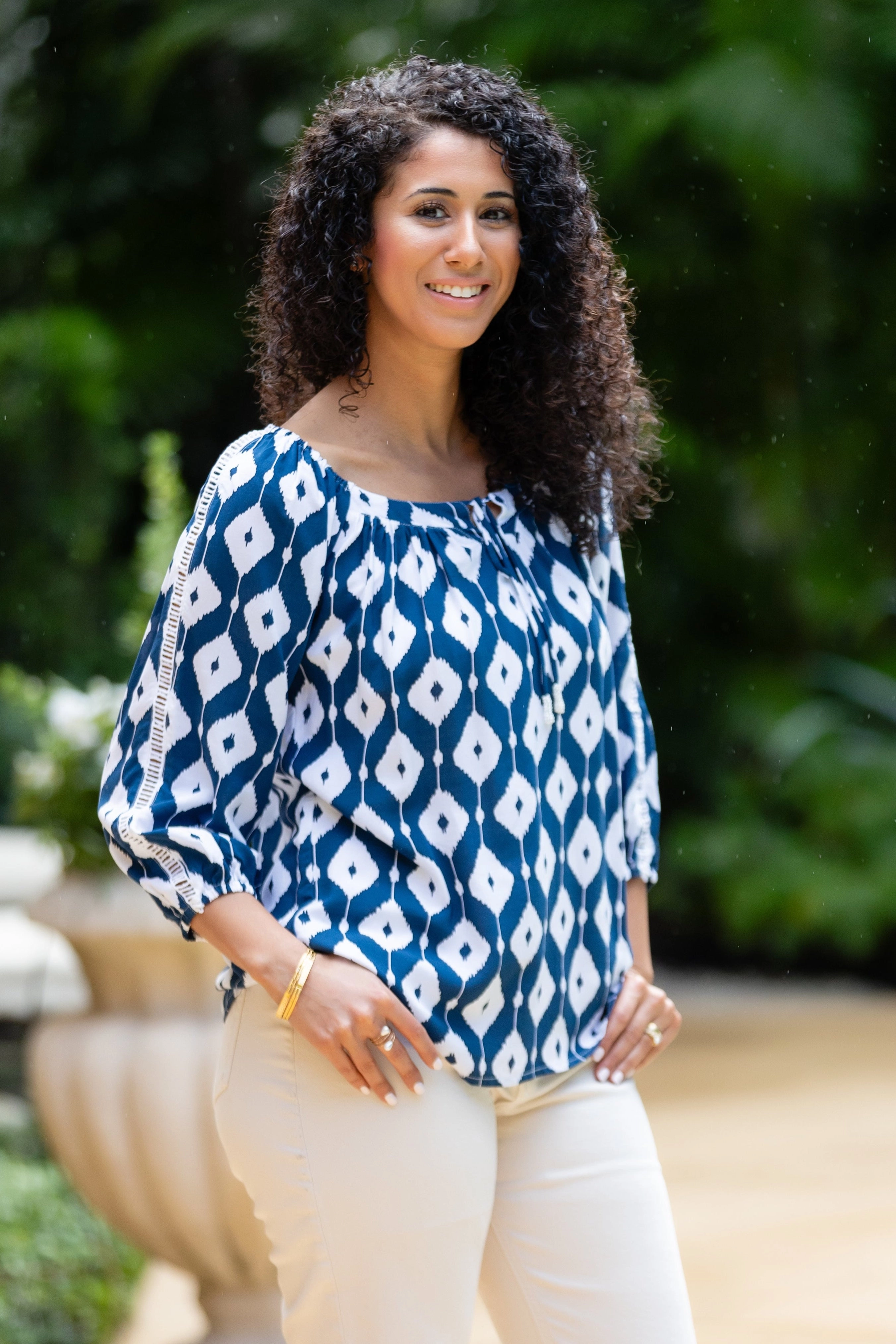 Peasant Top / Navy Ikat
