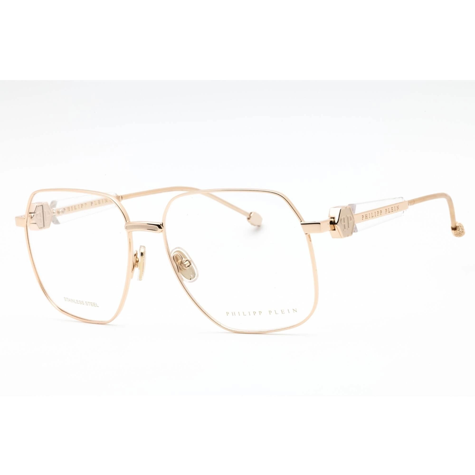 Philipp Plein Women's Eyeglasses - Rose Gold W/Beige Full Rim Square | VPP126S 0F47