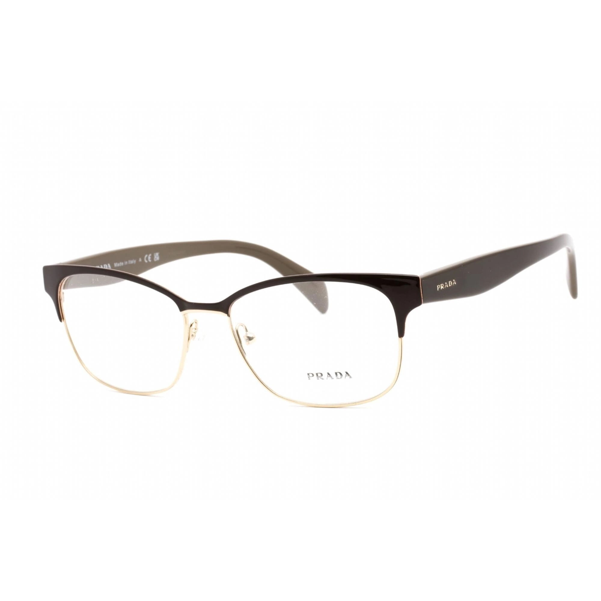 Prada Women's Eyeglasses - Full Rim Rectangular Dark Brown Metal Frame | PR65RV DHO1O1