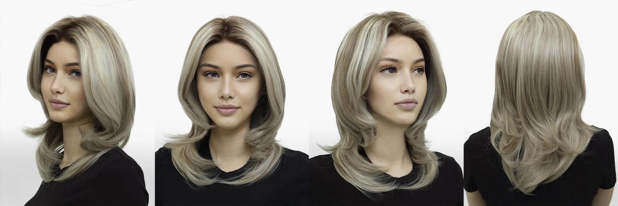 PRE-ORDER Sabrina cool tone blonde with highlight 14inches with layer cut 13*4 free part lace front wigs K141-2183-C13X4