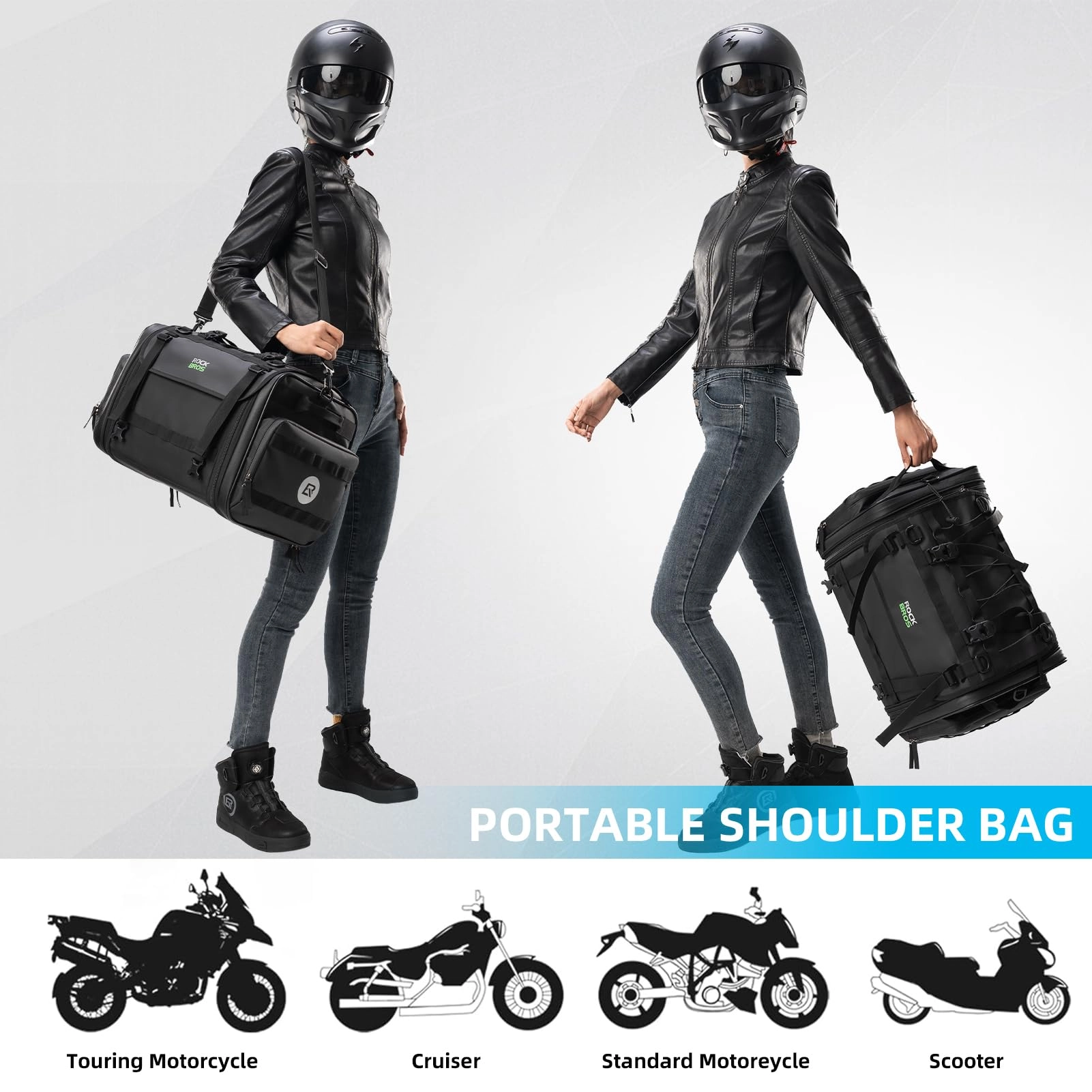 ROCKBROS 50L Expandable Motorcycle Tail Bag with Waterproof Rain Cover
