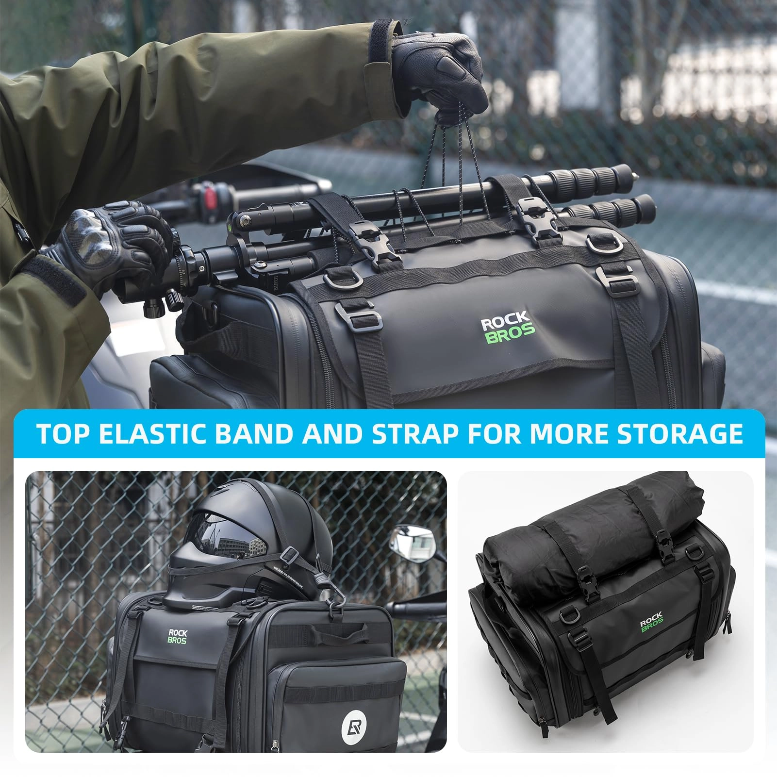 ROCKBROS 50L Expandable Motorcycle Tail Bag with Waterproof Rain Cover