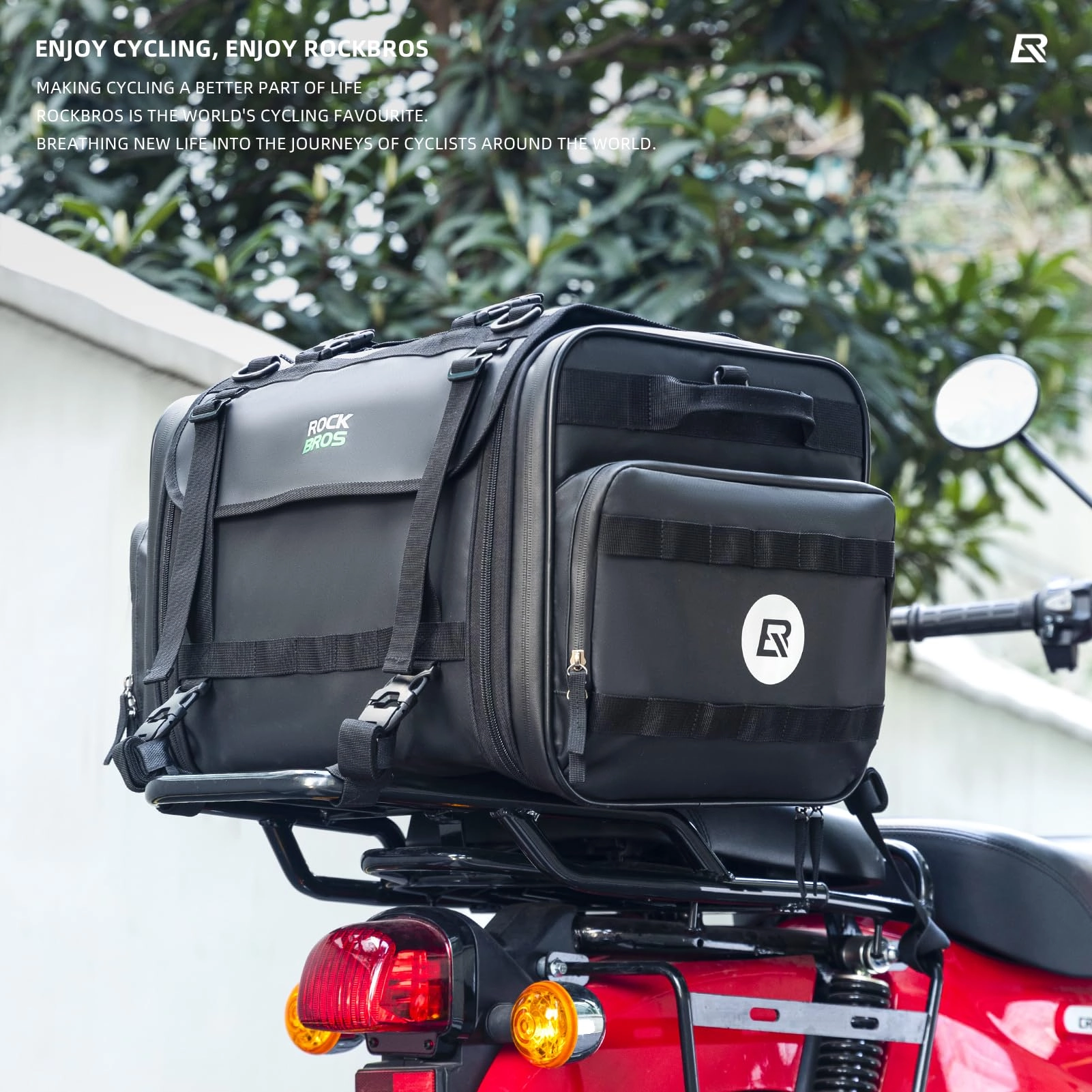 ROCKBROS 50L Expandable Motorcycle Tail Bag with Waterproof Rain Cover
