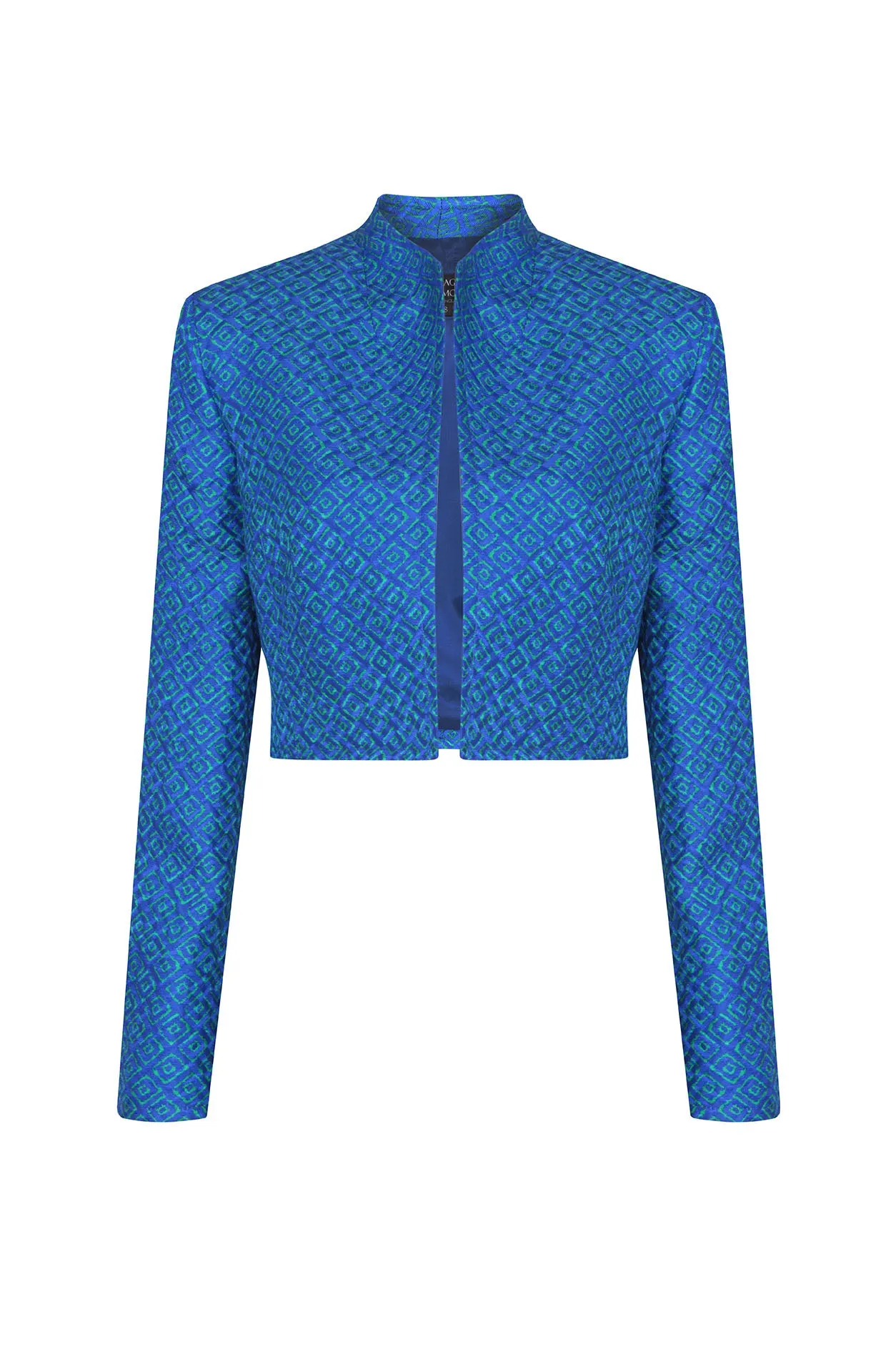 Royal Blue and Bright Green Printed Silk/Wool Short Jacket - Hermione