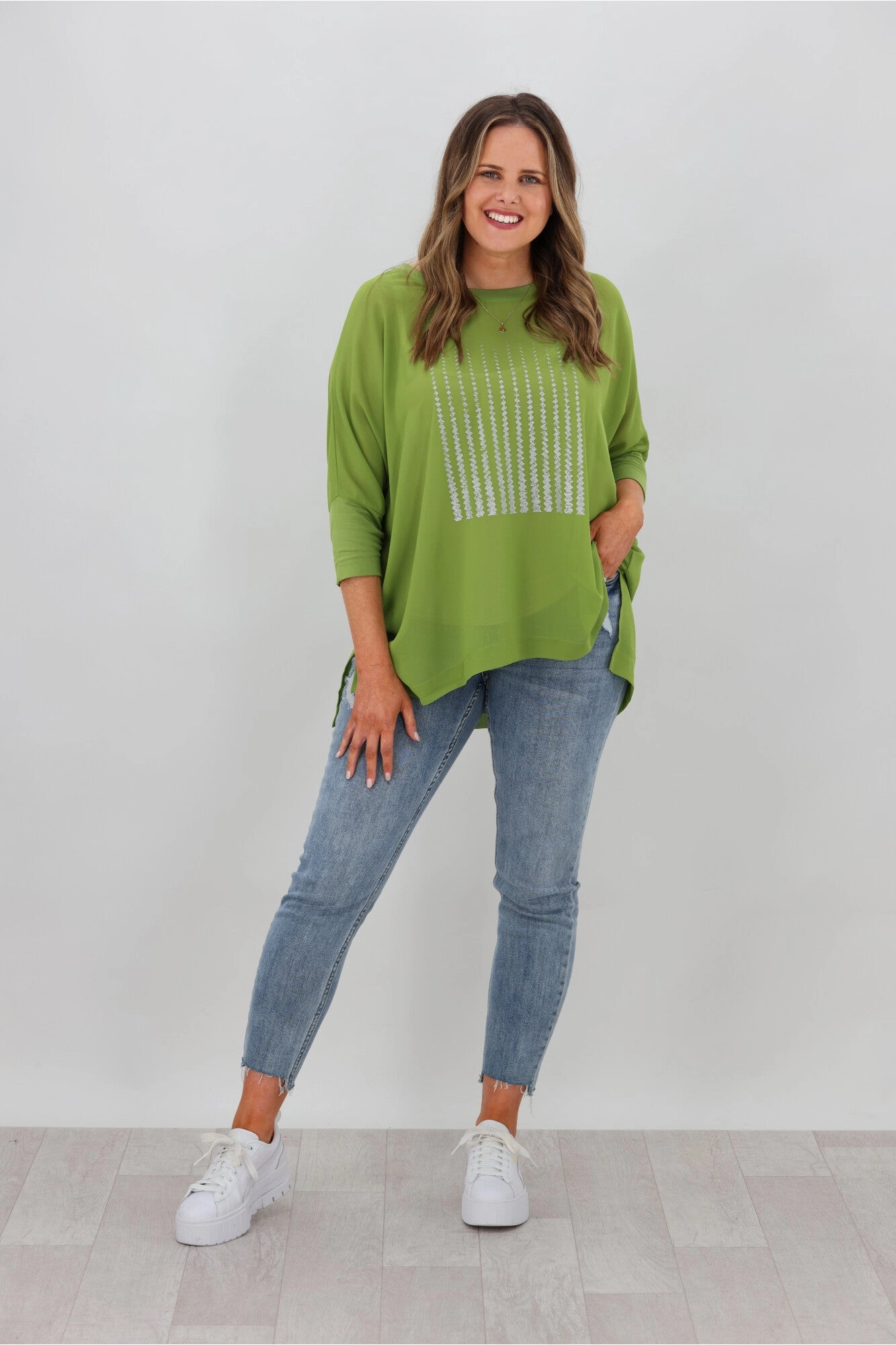 Shine On Label Jetta Foil Print Top Lime Green