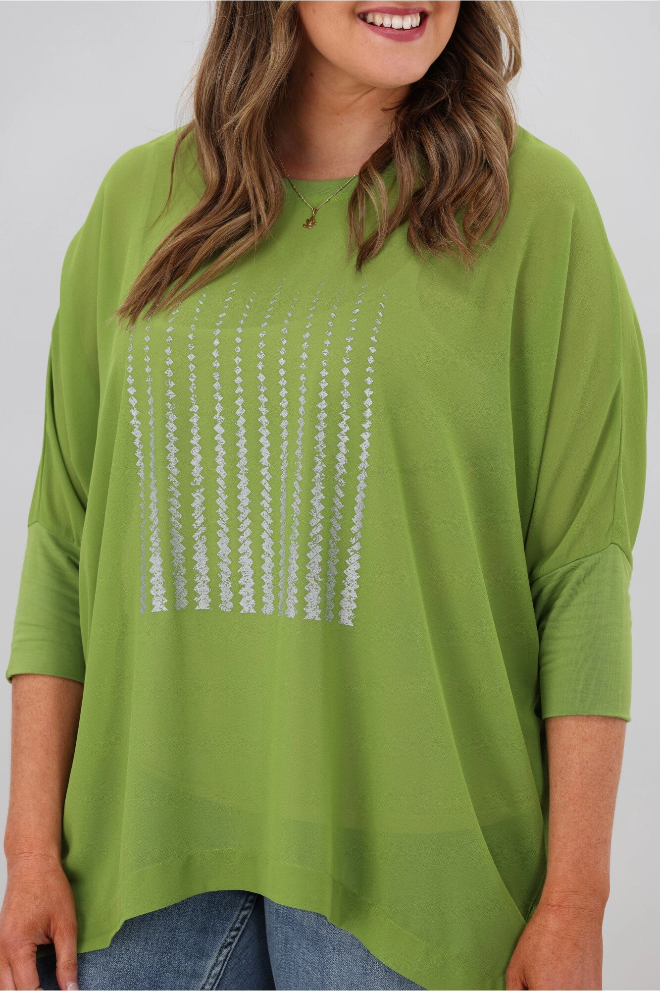 Shine On Label Jetta Foil Print Top Lime Green