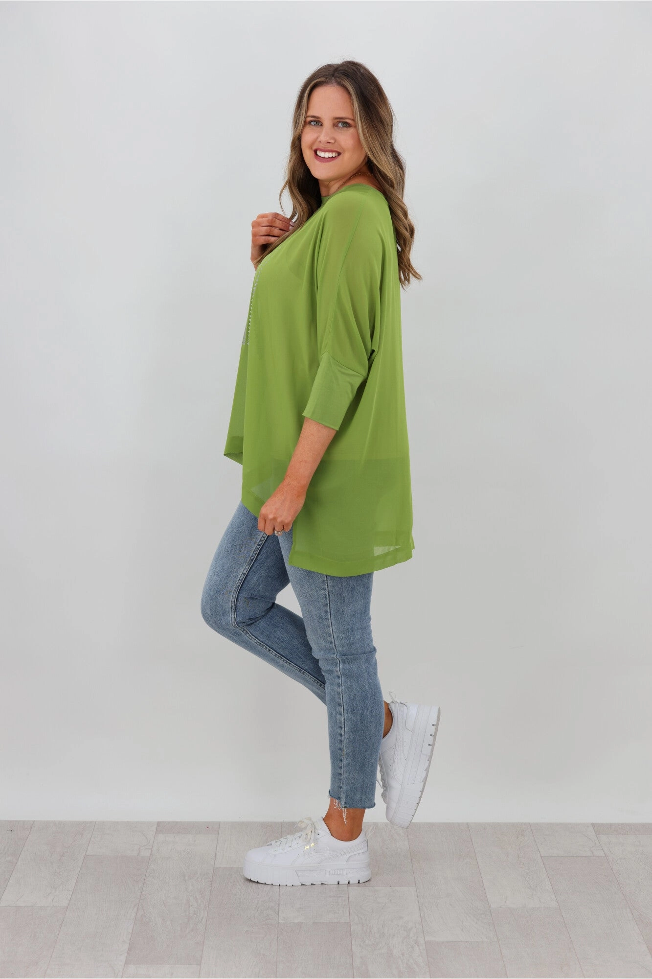 Shine On Label Jetta Foil Print Top Lime Green