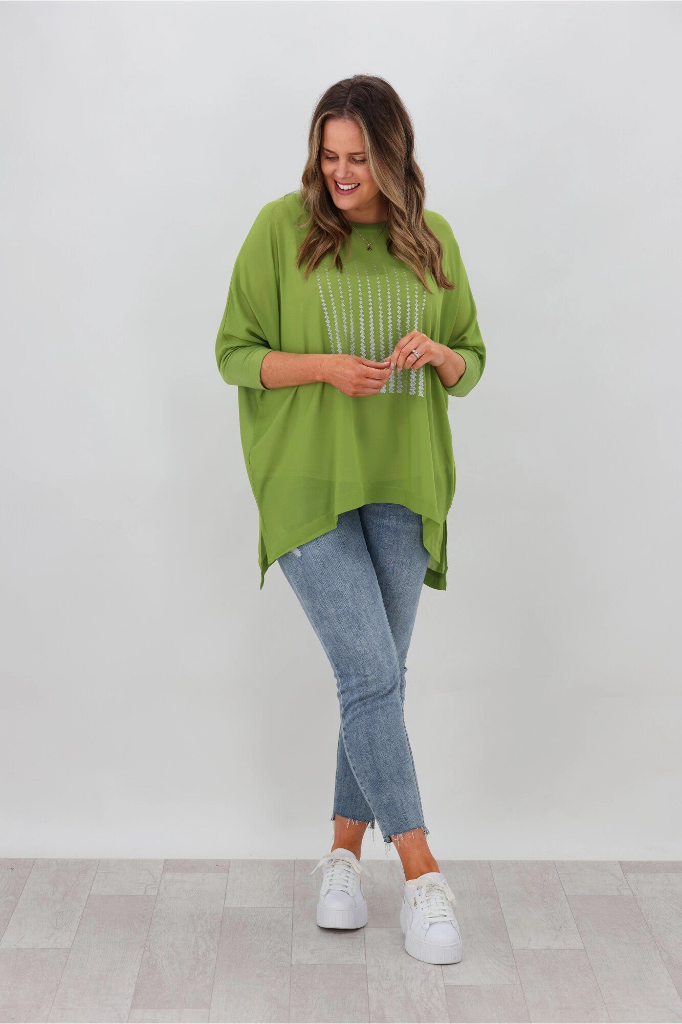 Shine On Label Jetta Foil Print Top Lime Green