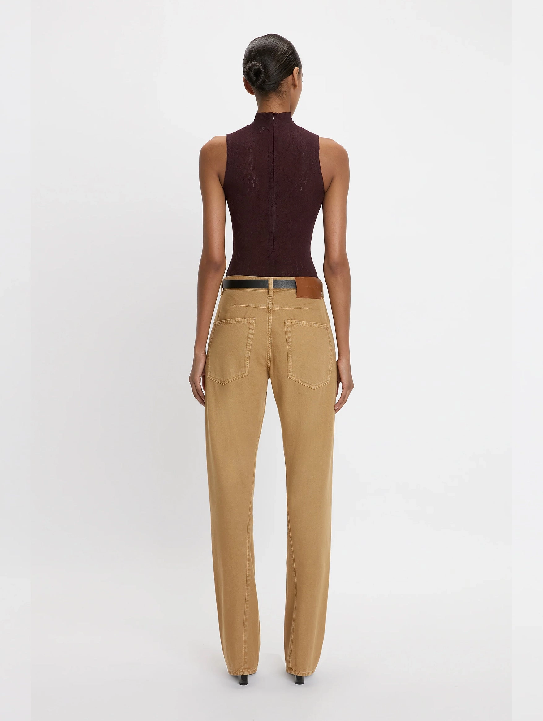 Sleeveless High Neck Bodysuit In Port