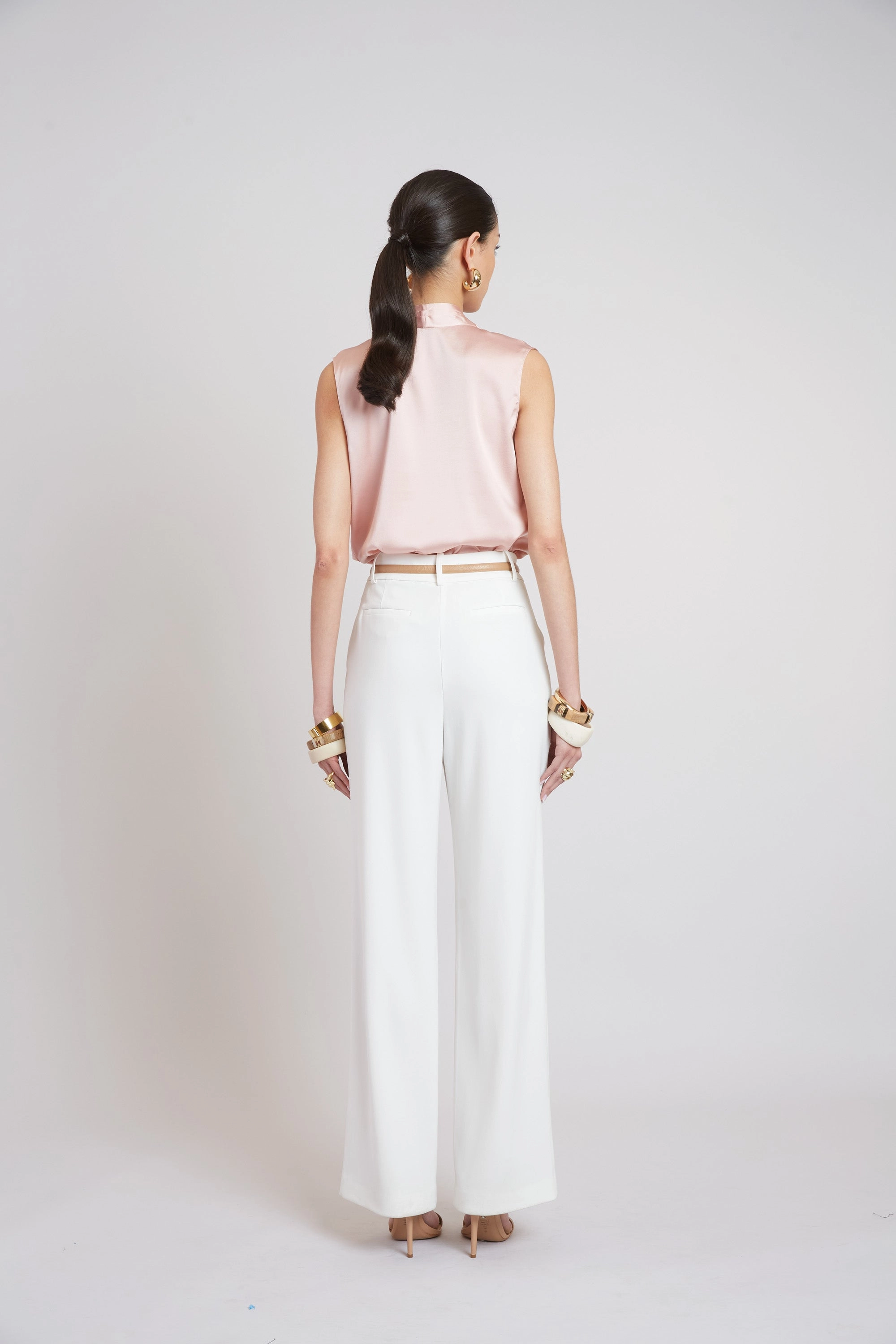 Sleeveless Silk Button Down Shirt