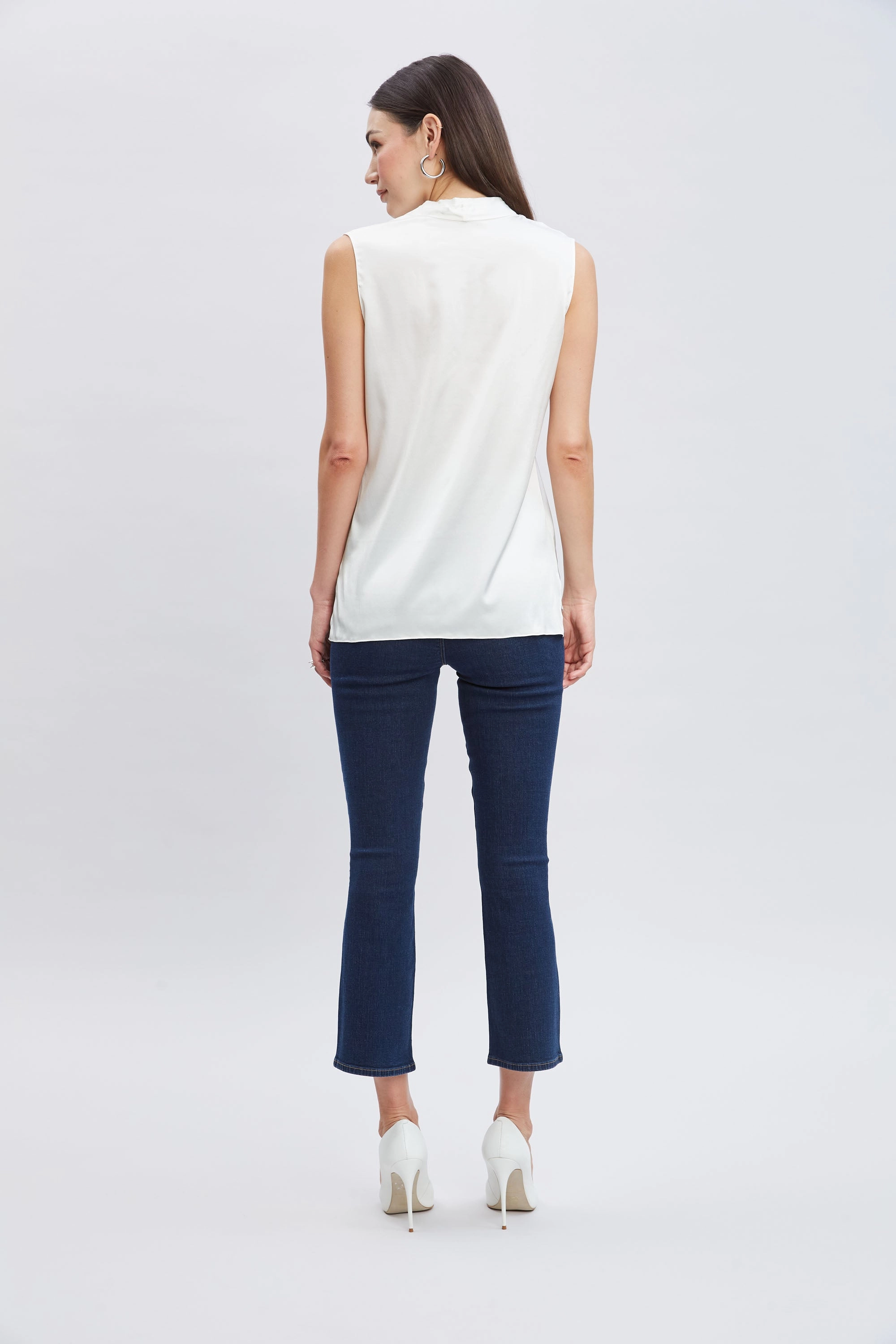 Sleeveless Silk Button Down Shirt