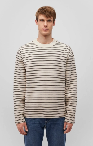 STRIPED CREW NECK SWEATSHIRT IN CHOCOLATE TORTE