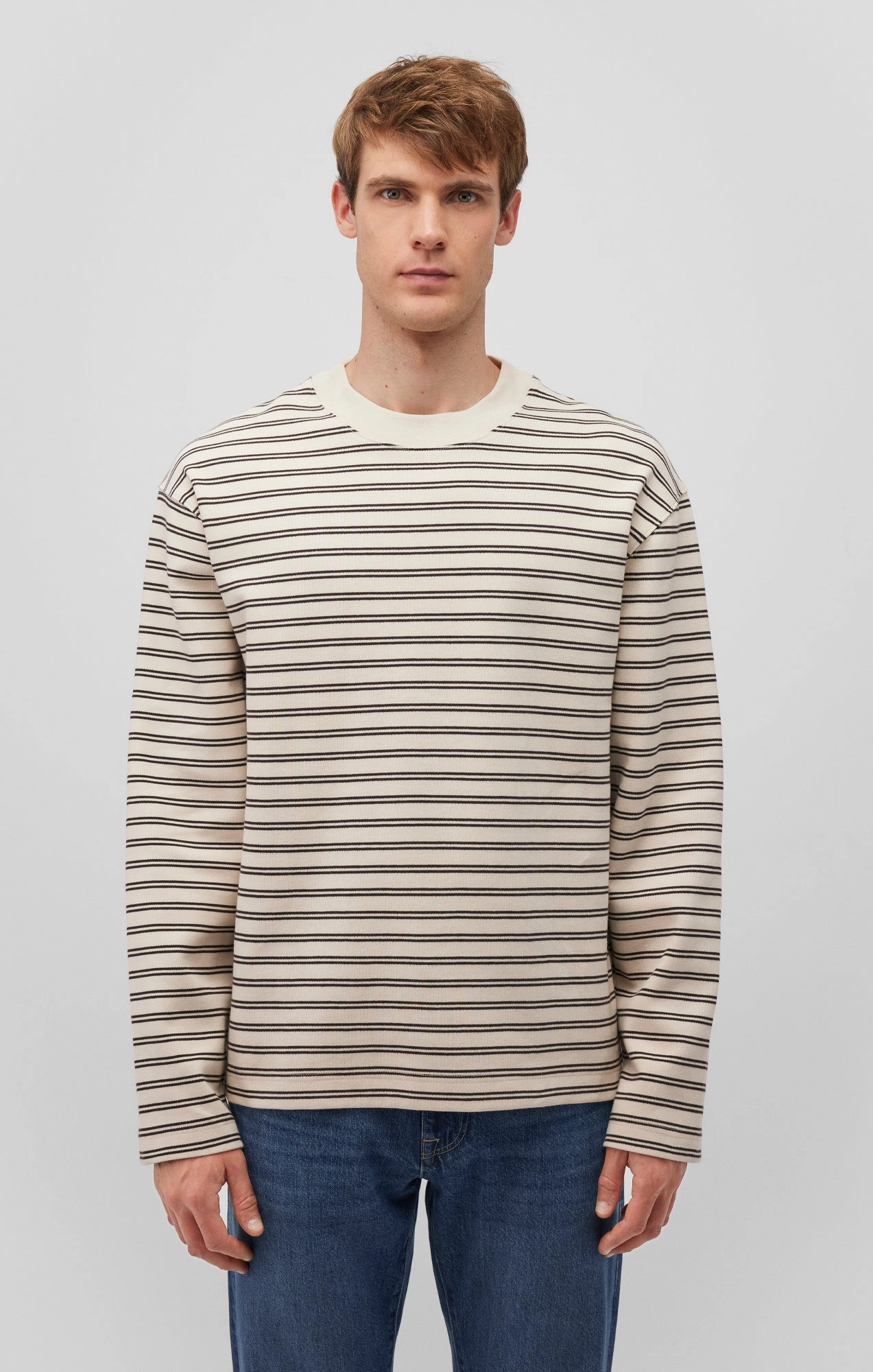 STRIPED CREW NECK SWEATSHIRT IN CHOCOLATE TORTE