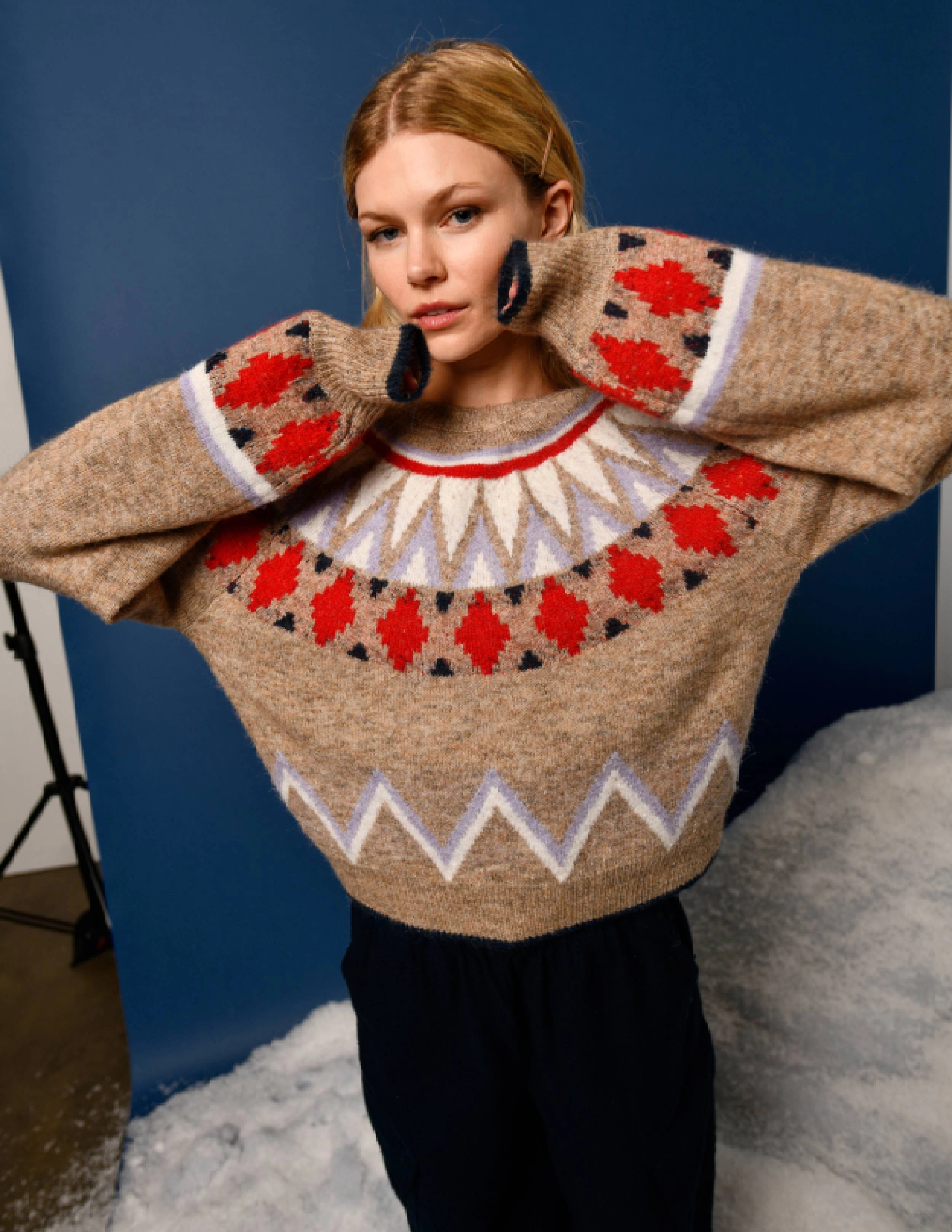 Sundry Fairisle Sweater in Taupe