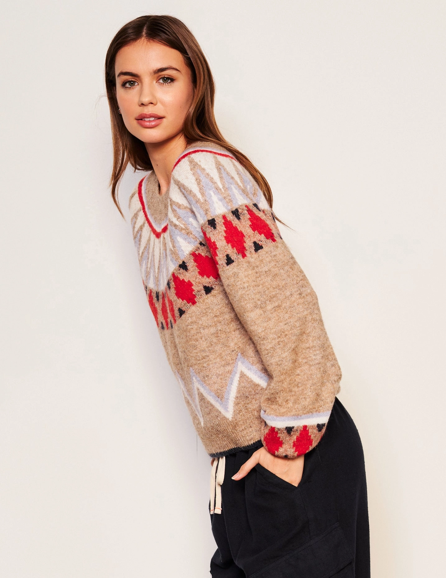 Sundry Fairisle Sweater in Taupe