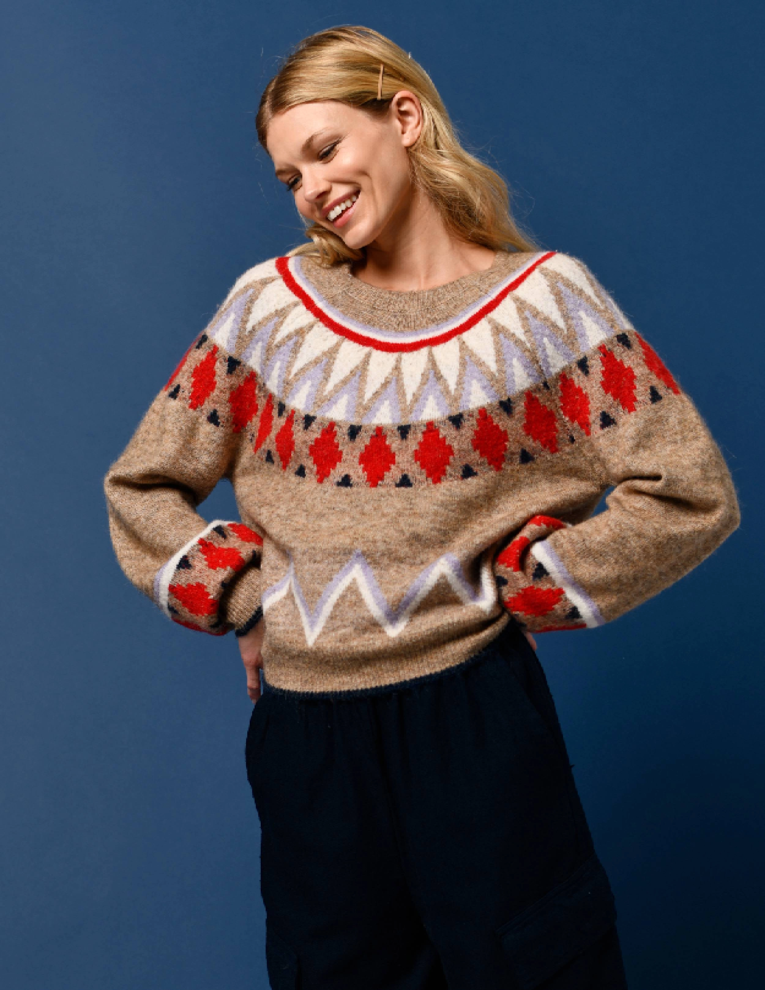 Sundry Fairisle Sweater in Taupe