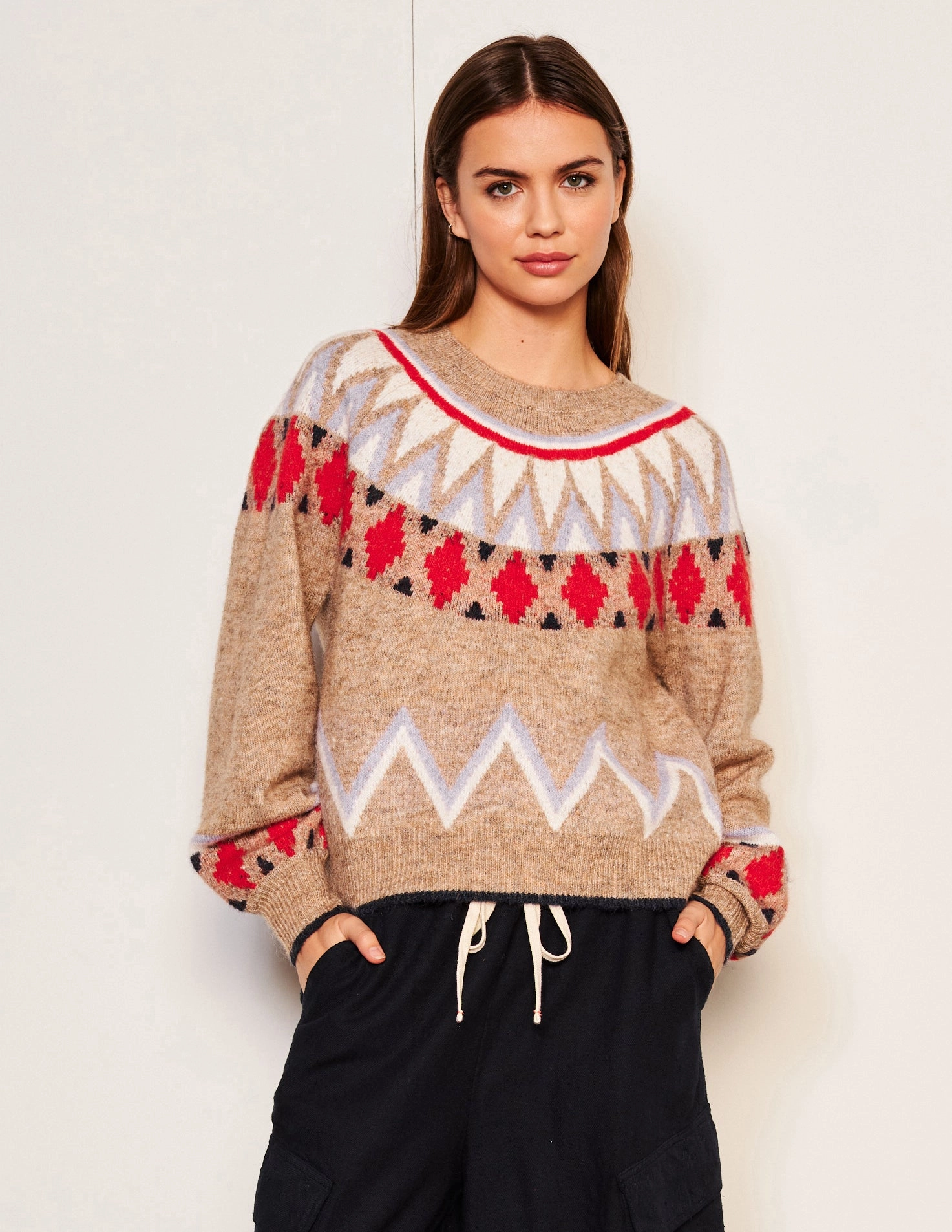 Sundry Fairisle Sweater in Taupe