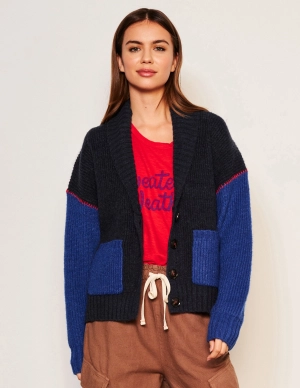 Sundry Shawl Collar Cardi in Deep Navy