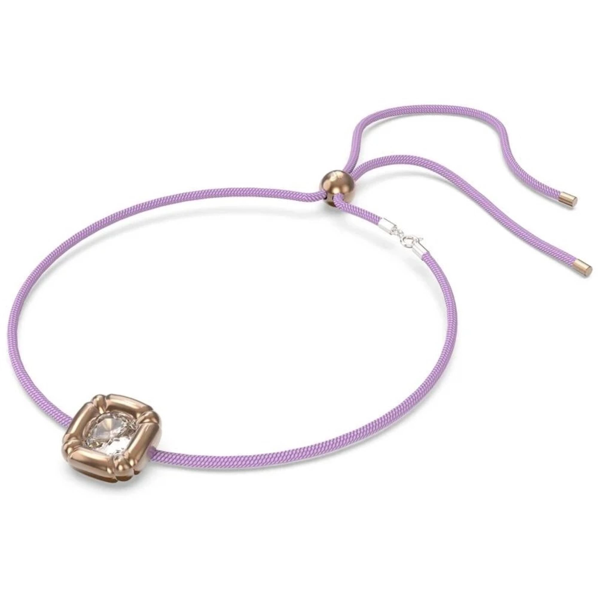 Swarovski Women's Necklace - Dulcis Purple Cord and Rose Gold Cushion Cut | 5622377