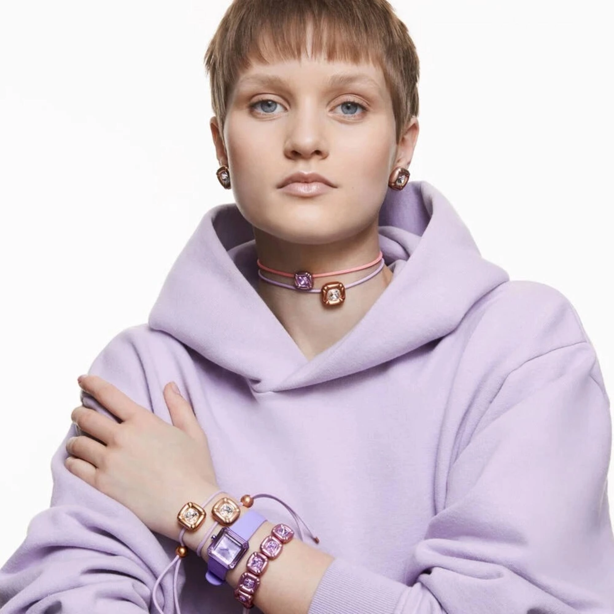 Swarovski Women's Necklace - Dulcis Purple Cord and Rose Gold Cushion Cut | 5622377