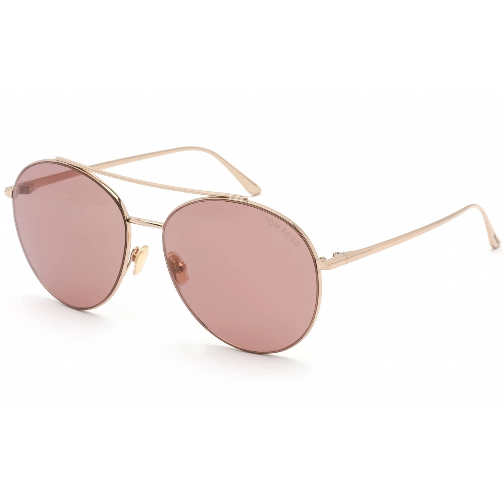 Tom Ford Women's Sunglasses - Shiny Rose Gold Round Metal Violet Lens | FT0757 28Y