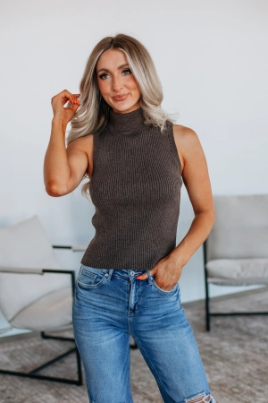 Vega Ribbed Tank - Chocolate