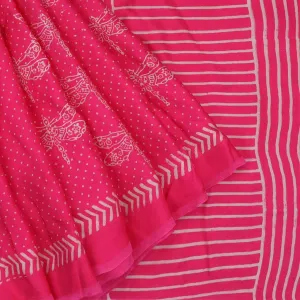 Vibrant Pink Printed Satin Silk Saree.