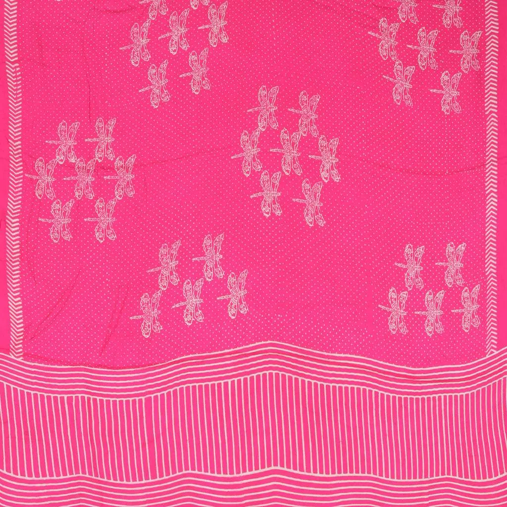 Vibrant Pink Printed Satin Silk Saree.