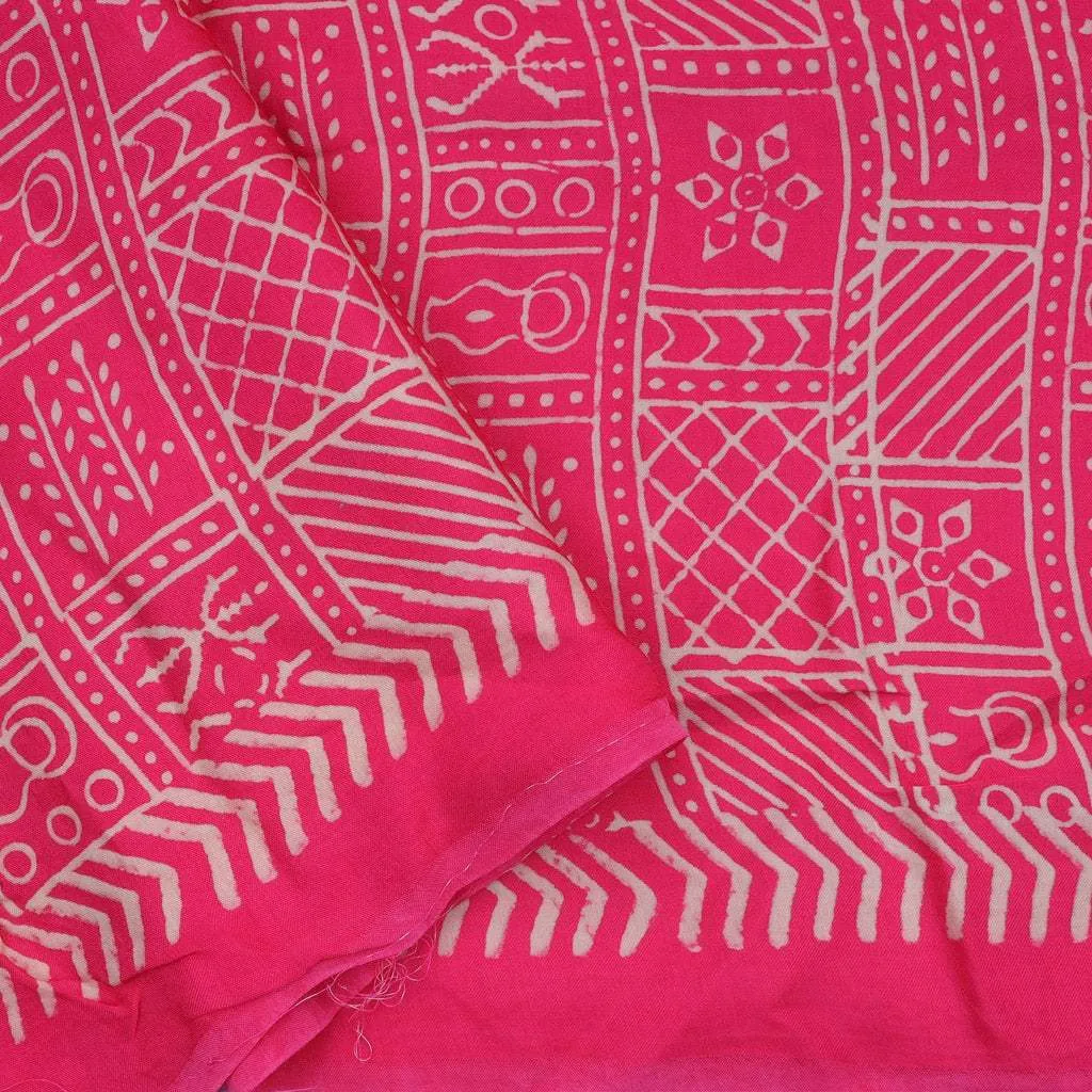 Vibrant Pink Printed Satin Silk Saree.